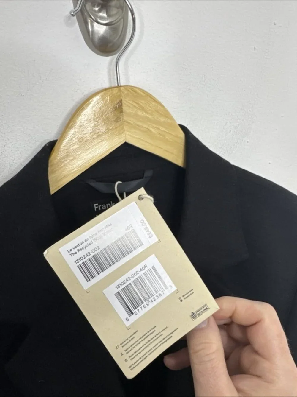 NWT Frank Oak Men 40 Black Recycled Wool Blazer Spots Coat